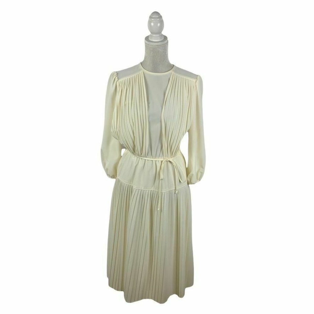 Beverly Collection Vintage Ivory Secretary Dress‎ Midi Pleated Layered Bodice 12